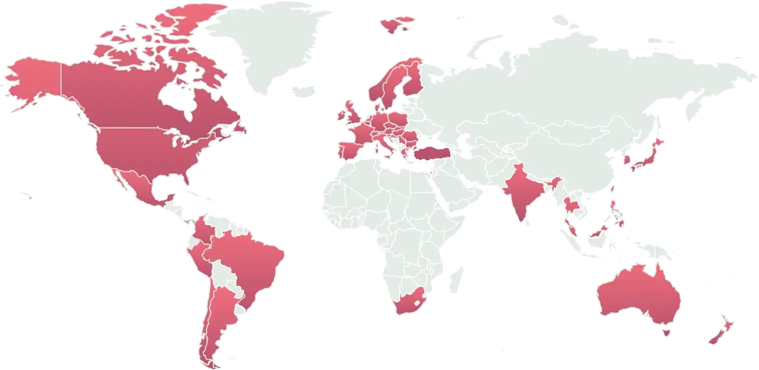 Map of countries that leapcure is helping recruitment in